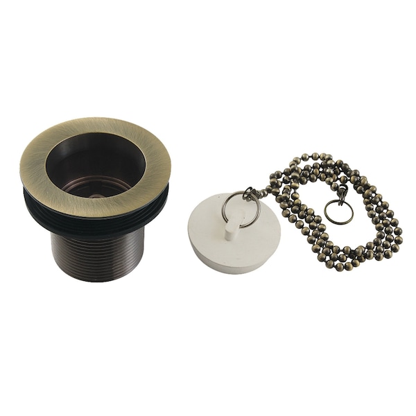 112 Chain and Stopper Tub Drain with 134 Body Thread, Antique Brass